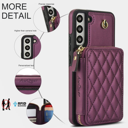 For Samsung Galaxy S22+ 5G AwQuer Crossbody Zipper Wallet Rhombic Leather Back Phone Case(Dark Purple)