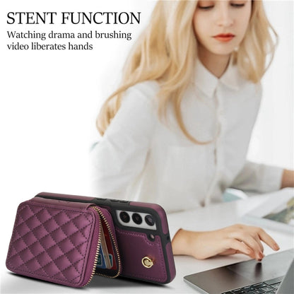 For Samsung Galaxy S22+ 5G AwQuer Crossbody Zipper Wallet Rhombic Leather Back Phone Case(Dark Purple)