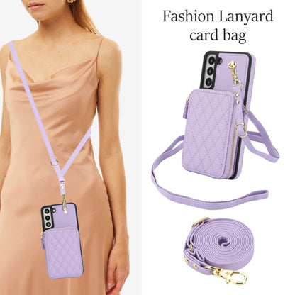 For Samsung Galaxy S22+ 5G AwQuer Crossbody Zipper Wallet Rhombic Leather Back Phone Case(Purple)