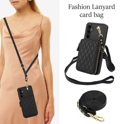 For Samsung Galaxy A55 5G AwQuer Crossbody Zipper Wallet Rhombic Leather Back Phone Case(Black)