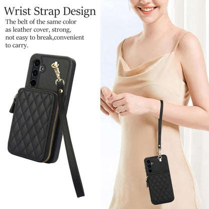 For Samsung Galaxy A55 5G AwQuer Crossbody Zipper Wallet Rhombic Leather Back Phone Case(Black)