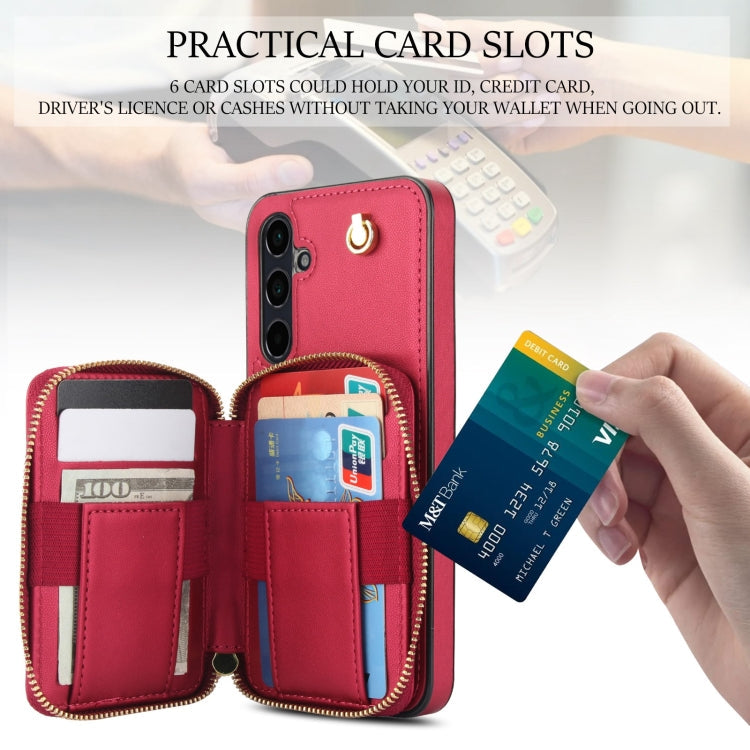 For Samsung Galaxy A55 5G AwQuer Crossbody Zipper Wallet Rhombic Leather Back Phone Case(Red)