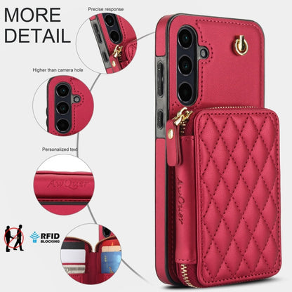 For Samsung Galaxy A55 5G AwQuer Crossbody Zipper Wallet Rhombic Leather Back Phone Case(Red)
