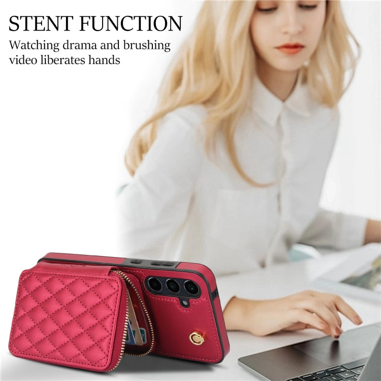 For Samsung Galaxy A55 5G AwQuer Crossbody Zipper Wallet Rhombic Leather Back Phone Case(Red)