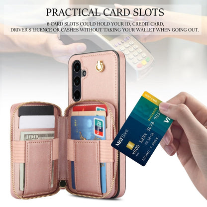 For Samsung Galaxy A55 5G AwQuer Crossbody Zipper Wallet Rhombic Leather Back Phone Case(Rose Gold)