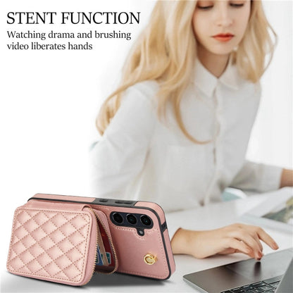 For Samsung Galaxy A55 5G AwQuer Crossbody Zipper Wallet Rhombic Leather Back Phone Case(Rose Gold)