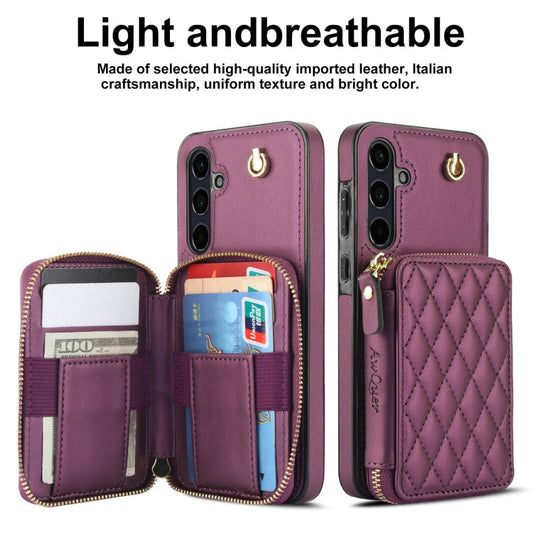 For Samsung Galaxy A55 5G AwQuer Crossbody Zipper Wallet Rhombic Leather Back Phone Case(Dark Purple)