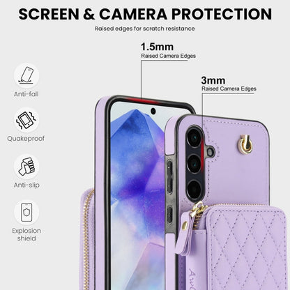 For Samsung Galaxy A55 5G AwQuer Crossbody Zipper Wallet Rhombic Leather Back Phone Case(Purple)
