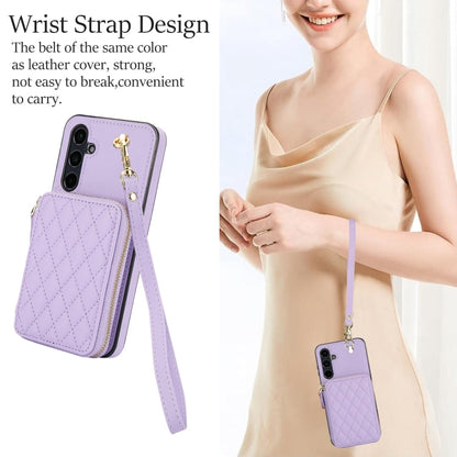For Samsung Galaxy A55 5G AwQuer Crossbody Zipper Wallet Rhombic Leather Back Phone Case(Purple)