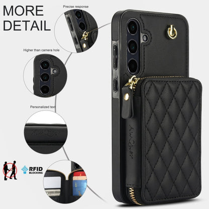 For Samsung Galaxy A35 5G AwQuer Crossbody Zipper Wallet Rhombic Leather Back Phone Case(Black)