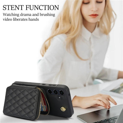 For Samsung Galaxy A35 5G AwQuer Crossbody Zipper Wallet Rhombic Leather Back Phone Case(Black)