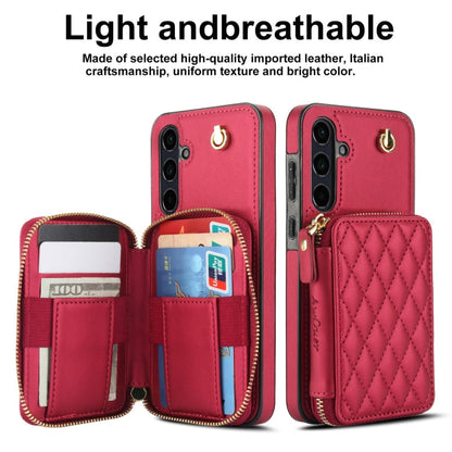 For Samsung Galaxy A35 5G AwQuer Crossbody Zipper Wallet Rhombic Leather Back Phone Case(Red)