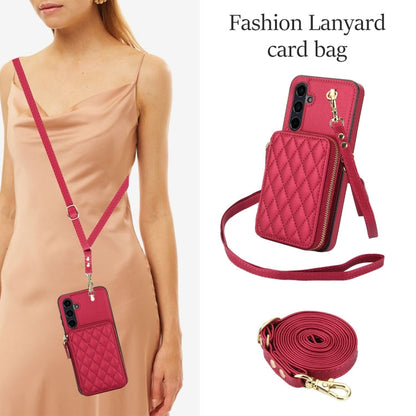 For Samsung Galaxy A35 5G AwQuer Crossbody Zipper Wallet Rhombic Leather Back Phone Case(Red)