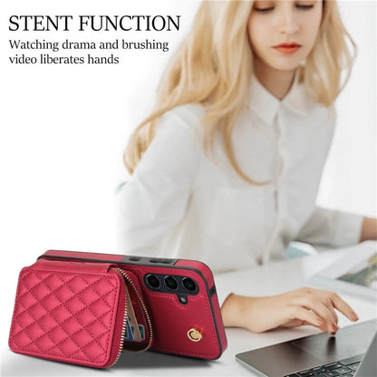 For Samsung Galaxy A35 5G AwQuer Crossbody Zipper Wallet Rhombic Leather Back Phone Case(Red)