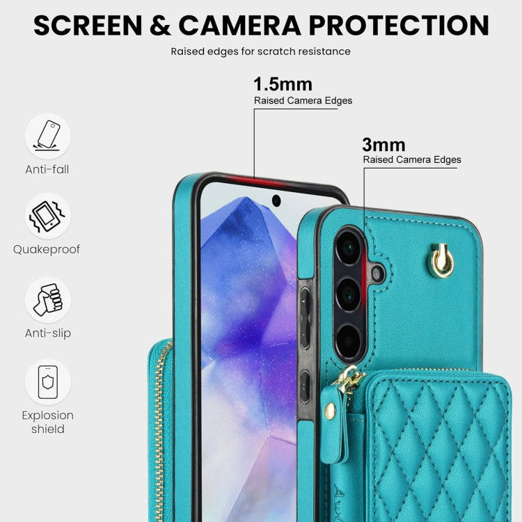 For Samsung Galaxy A35 5G AwQuer Crossbody Zipper Wallet Rhombic Leather Back Phone Case(Green)