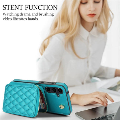 For Samsung Galaxy A35 5G AwQuer Crossbody Zipper Wallet Rhombic Leather Back Phone Case(Green)