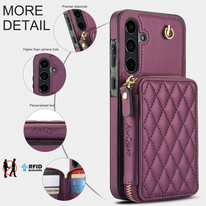 For Samsung Galaxy A35 5G AwQuer Crossbody Zipper Wallet Rhombic Leather Back Phone Case(Dark Purple)