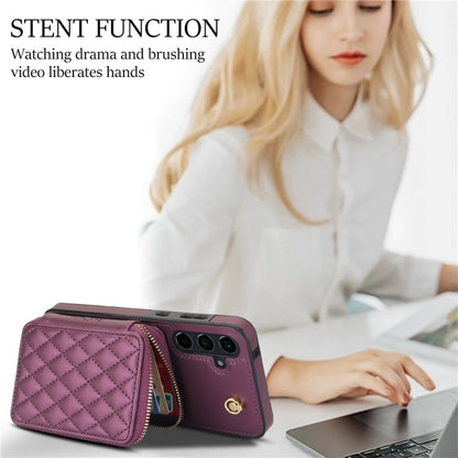 For Samsung Galaxy A35 5G AwQuer Crossbody Zipper Wallet Rhombic Leather Back Phone Case(Dark Purple)