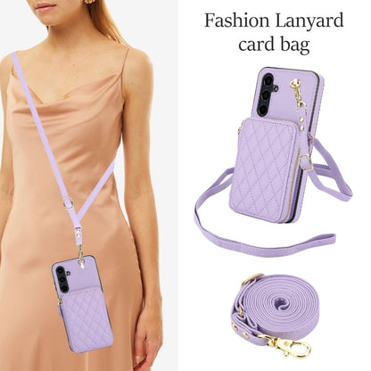 For Samsung Galaxy A35 5G AwQuer Crossbody Zipper Wallet Rhombic Leather Back Phone Case(Purple)