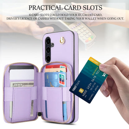 For Samsung Galaxy A35 5G AwQuer Crossbody Zipper Wallet Rhombic Leather Back Phone Case(Purple)