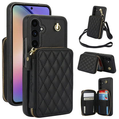 For Samsung Galaxy A54 4G / 5G AwQuer Crossbody Zipper Wallet Rhombic Leather Back Phone Case(Black)