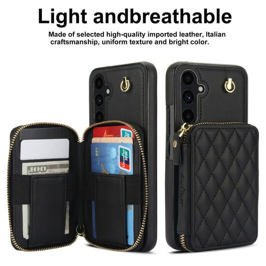 For Samsung Galaxy A54 4G / 5G AwQuer Crossbody Zipper Wallet Rhombic Leather Back Phone Case(Black)