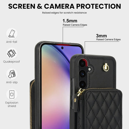 For Samsung Galaxy A54 4G / 5G AwQuer Crossbody Zipper Wallet Rhombic Leather Back Phone Case(Black)