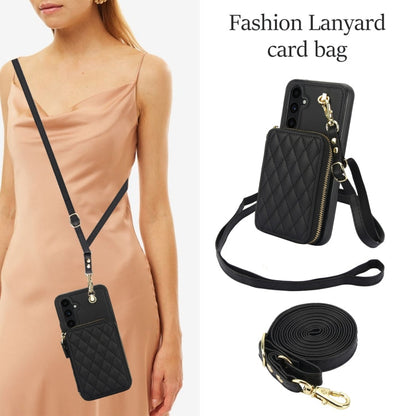 For Samsung Galaxy A54 4G / 5G AwQuer Crossbody Zipper Wallet Rhombic Leather Back Phone Case(Black)