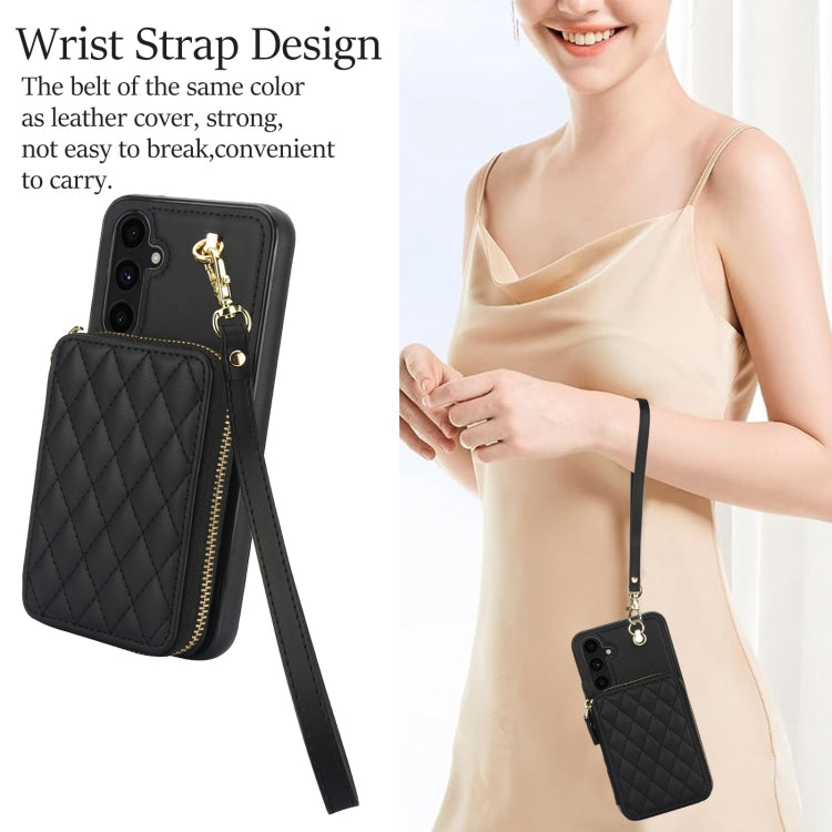For Samsung Galaxy A54 4G / 5G AwQuer Crossbody Zipper Wallet Rhombic Leather Back Phone Case(Black)