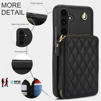For Samsung Galaxy A54 4G / 5G AwQuer Crossbody Zipper Wallet Rhombic Leather Back Phone Case(Black)