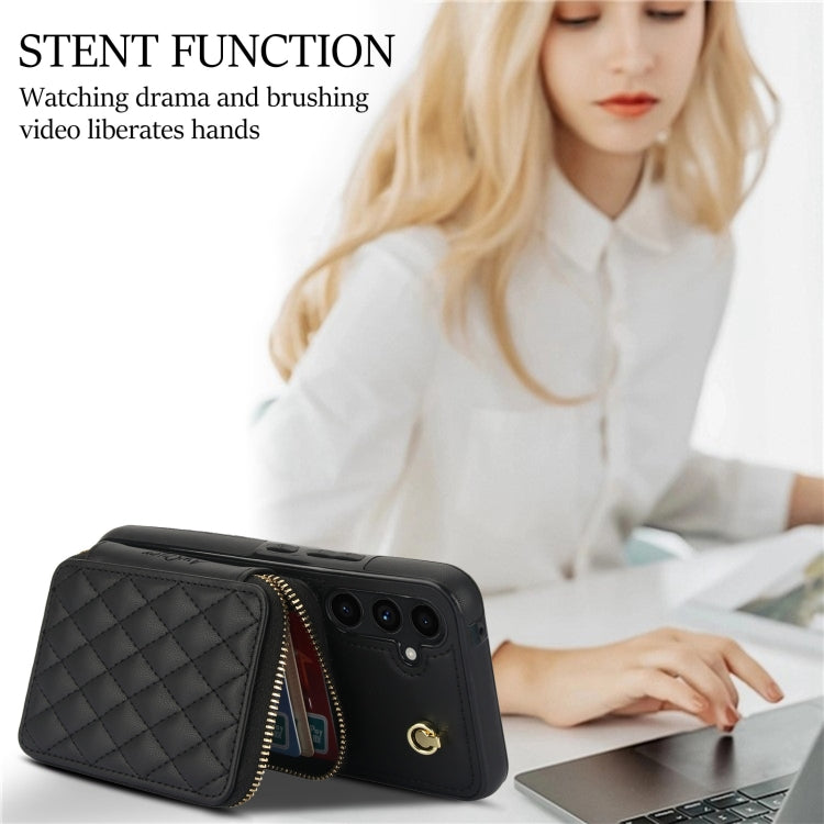 For Samsung Galaxy A54 4G / 5G AwQuer Crossbody Zipper Wallet Rhombic Leather Back Phone Case(Black)