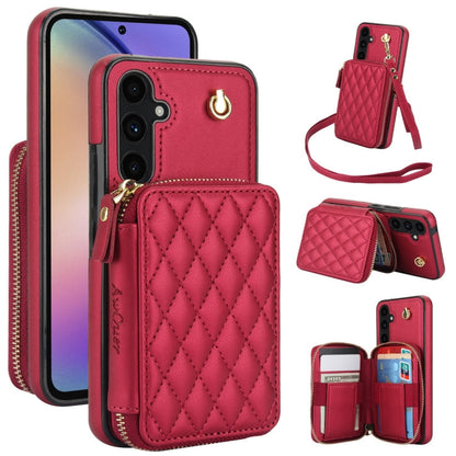For Samsung Galaxy A54 4G / 5G AwQuer Crossbody Zipper Wallet Rhombic Leather Back Phone Case(Red)