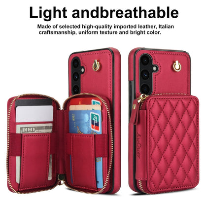 For Samsung Galaxy A54 4G / 5G AwQuer Crossbody Zipper Wallet Rhombic Leather Back Phone Case(Red)