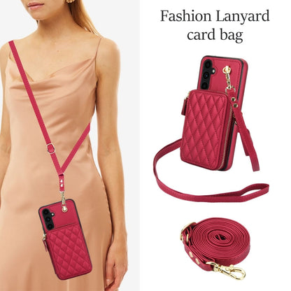 For Samsung Galaxy A54 4G / 5G AwQuer Crossbody Zipper Wallet Rhombic Leather Back Phone Case(Red)