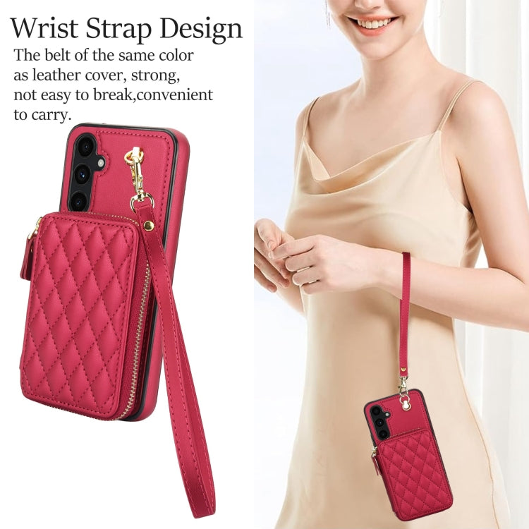 For Samsung Galaxy A54 4G / 5G AwQuer Crossbody Zipper Wallet Rhombic Leather Back Phone Case(Red)