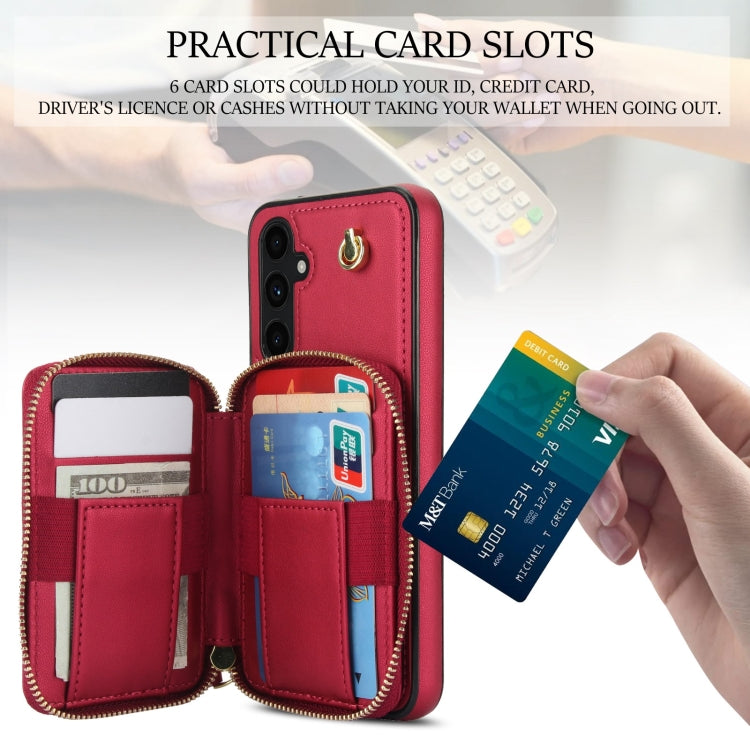 For Samsung Galaxy A54 4G / 5G AwQuer Crossbody Zipper Wallet Rhombic Leather Back Phone Case(Red)