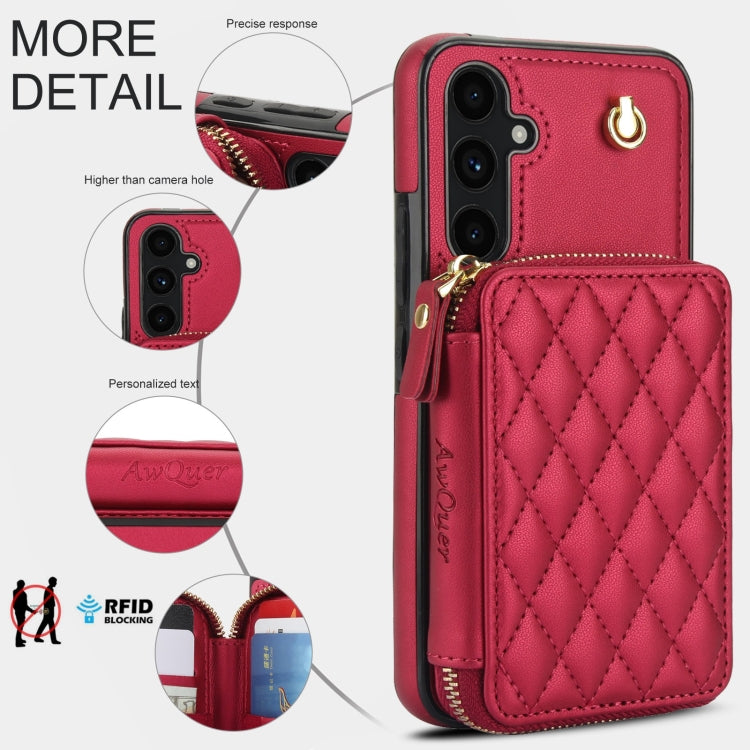 For Samsung Galaxy A54 4G / 5G AwQuer Crossbody Zipper Wallet Rhombic Leather Back Phone Case(Red)