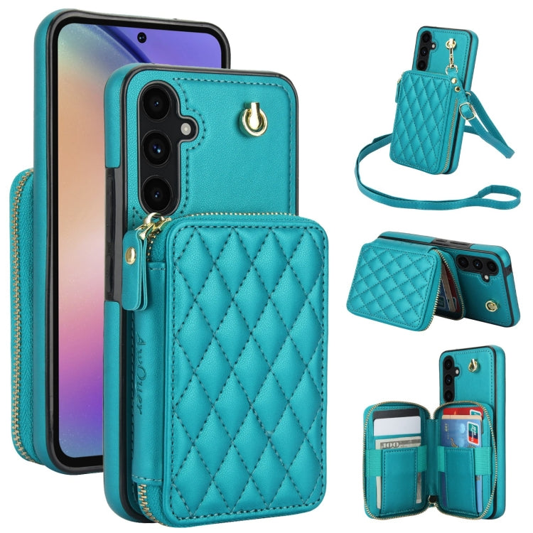 For Samsung Galaxy A54 4G / 5G AwQuer Crossbody Zipper Wallet Rhombic Leather Back Phone Case(Green)