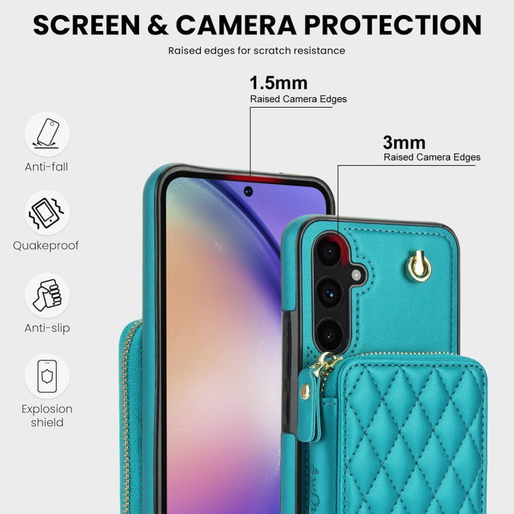 For Samsung Galaxy A54 4G / 5G AwQuer Crossbody Zipper Wallet Rhombic Leather Back Phone Case(Green)