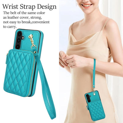 For Samsung Galaxy A54 4G / 5G AwQuer Crossbody Zipper Wallet Rhombic Leather Back Phone Case(Green)