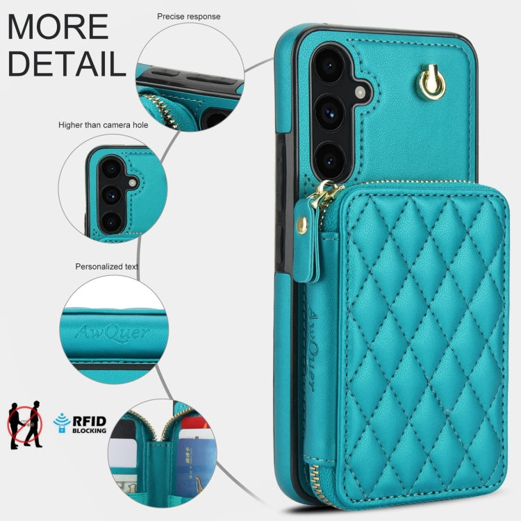 For Samsung Galaxy A54 4G / 5G AwQuer Crossbody Zipper Wallet Rhombic Leather Back Phone Case(Green)
