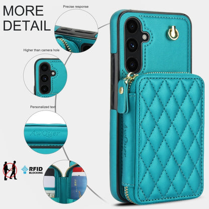 For Samsung Galaxy A54 4G / 5G AwQuer Crossbody Zipper Wallet Rhombic Leather Back Phone Case(Green)