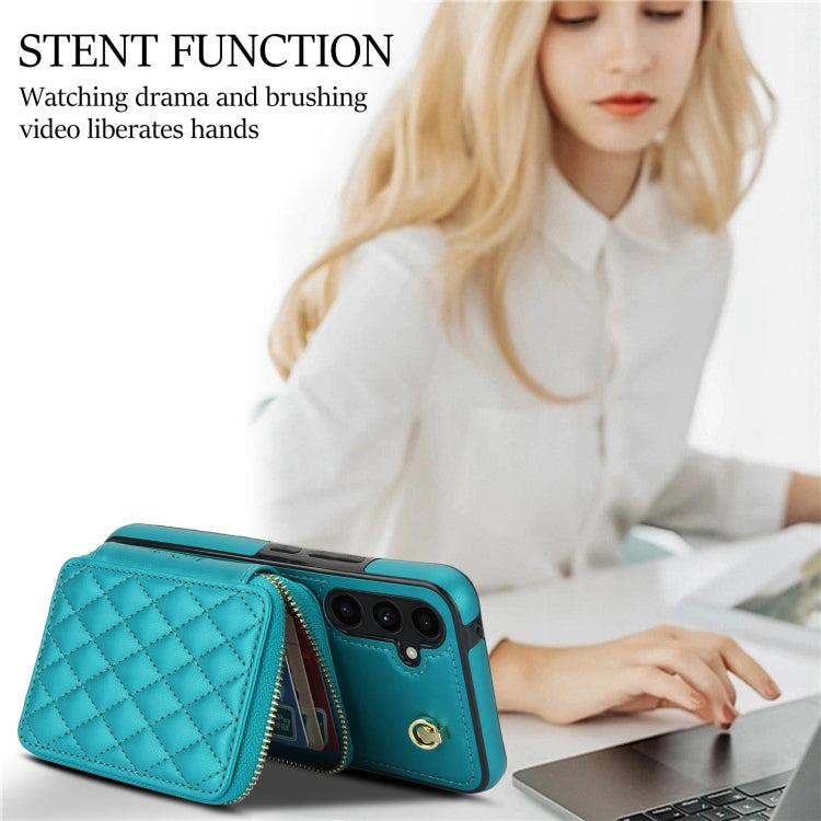 For Samsung Galaxy A54 4G / 5G AwQuer Crossbody Zipper Wallet Rhombic Leather Back Phone Case(Green)