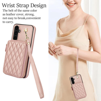For Samsung Galaxy A54 4G / 5G AwQuer Crossbody Zipper Wallet Rhombic Leather Back Phone Case(Rose Gold)