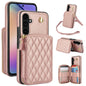 For Samsung Galaxy A54 4G / 5G AwQuer Crossbody Zipper Wallet Rhombic Leather Back Phone Case(Rose Gold)
