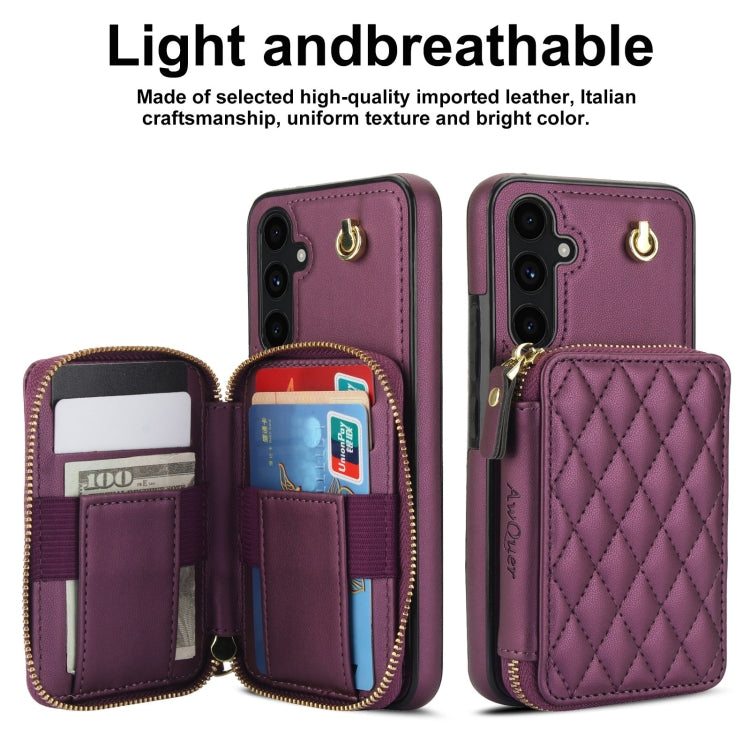For Samsung Galaxy A54 4G / 5G AwQuer Crossbody Zipper Wallet Rhombic Leather Back Phone Case(Dark Purple)