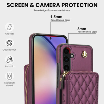 For Samsung Galaxy A54 4G / 5G AwQuer Crossbody Zipper Wallet Rhombic Leather Back Phone Case(Dark Purple)