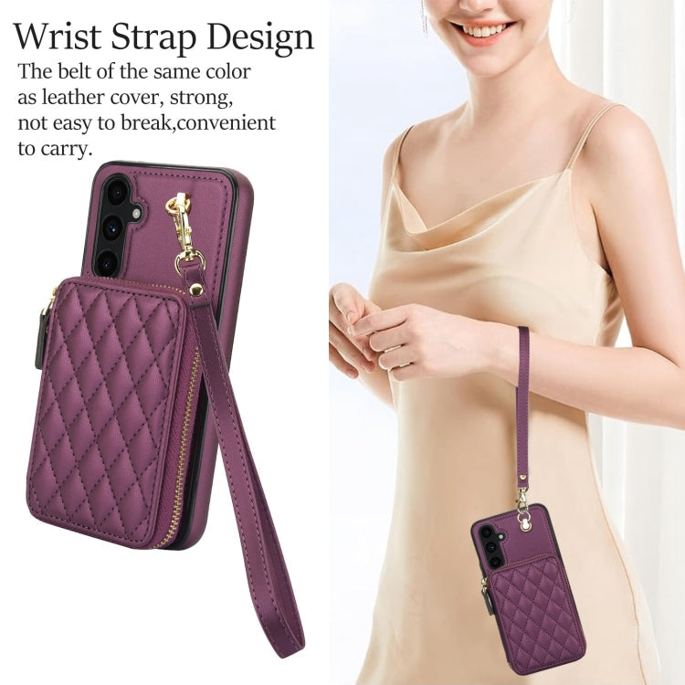 For Samsung Galaxy A54 4G / 5G AwQuer Crossbody Zipper Wallet Rhombic Leather Back Phone Case(Dark Purple)