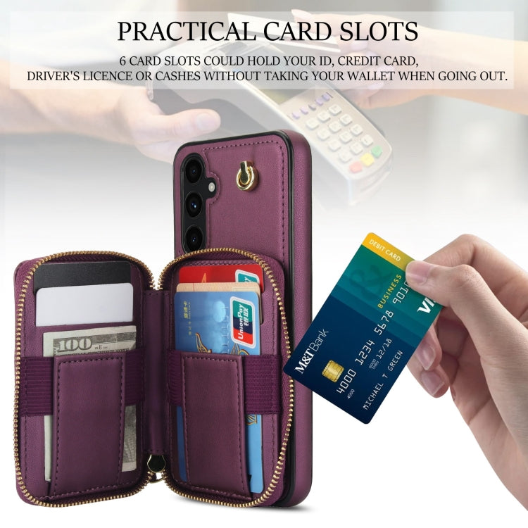 For Samsung Galaxy A54 4G / 5G AwQuer Crossbody Zipper Wallet Rhombic Leather Back Phone Case(Dark Purple)