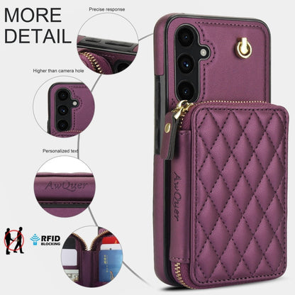 For Samsung Galaxy A54 4G / 5G AwQuer Crossbody Zipper Wallet Rhombic Leather Back Phone Case(Dark Purple)